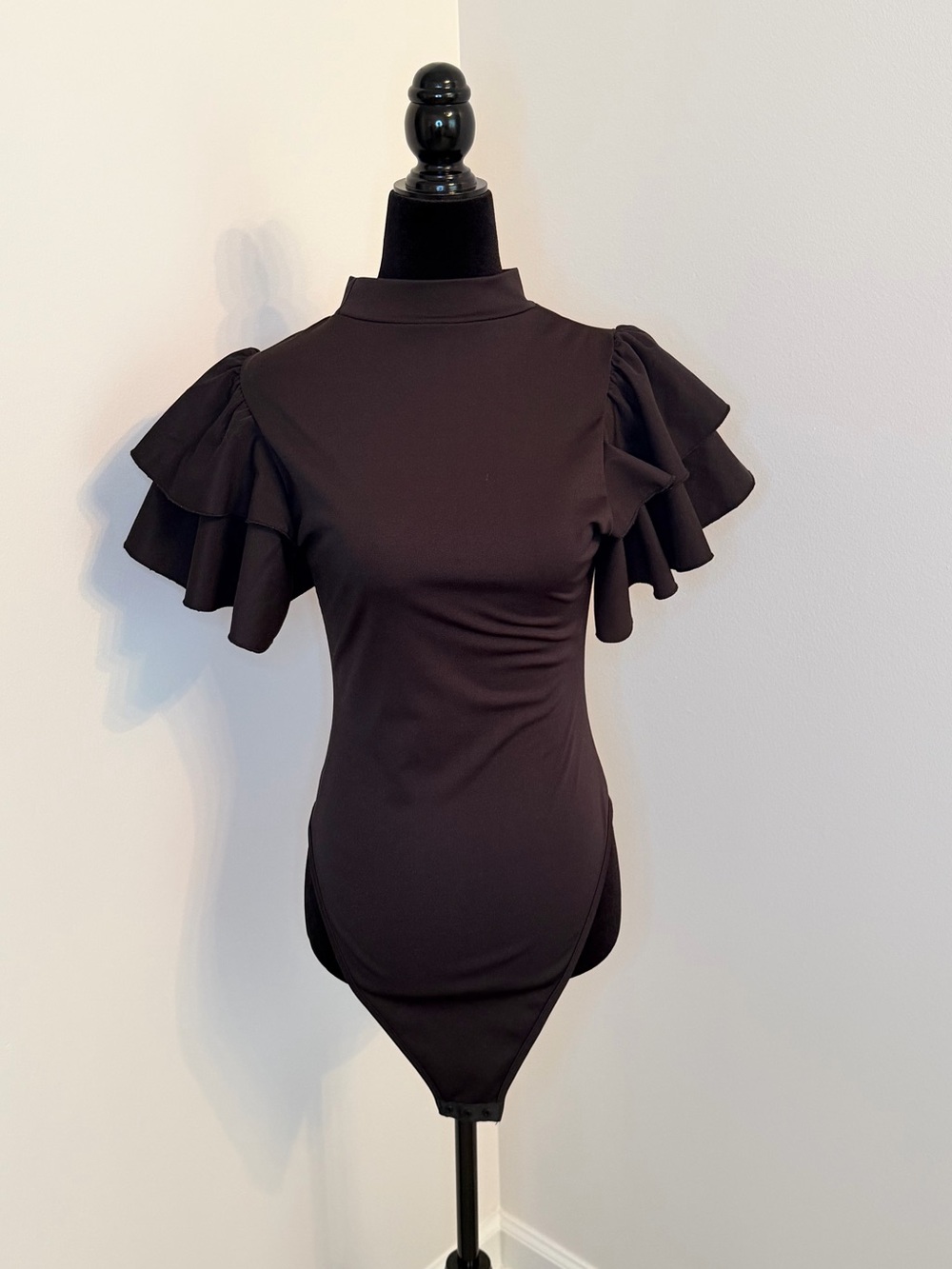 Black Ruffle Sleeve Mock Neck Bodysuit